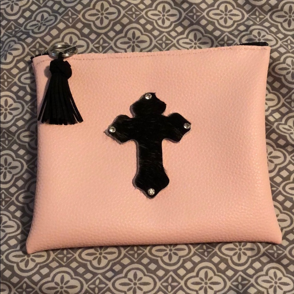 Handmade leather pink bag.
